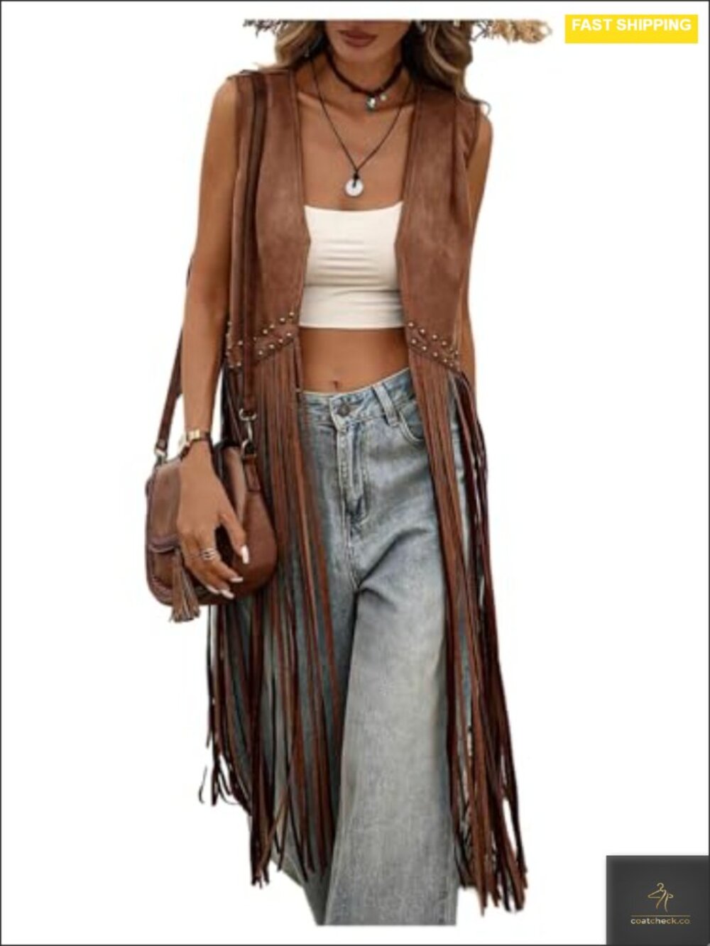 Faux Suede Fringe Vest Sleeveless Tassel Western Concert Outfit